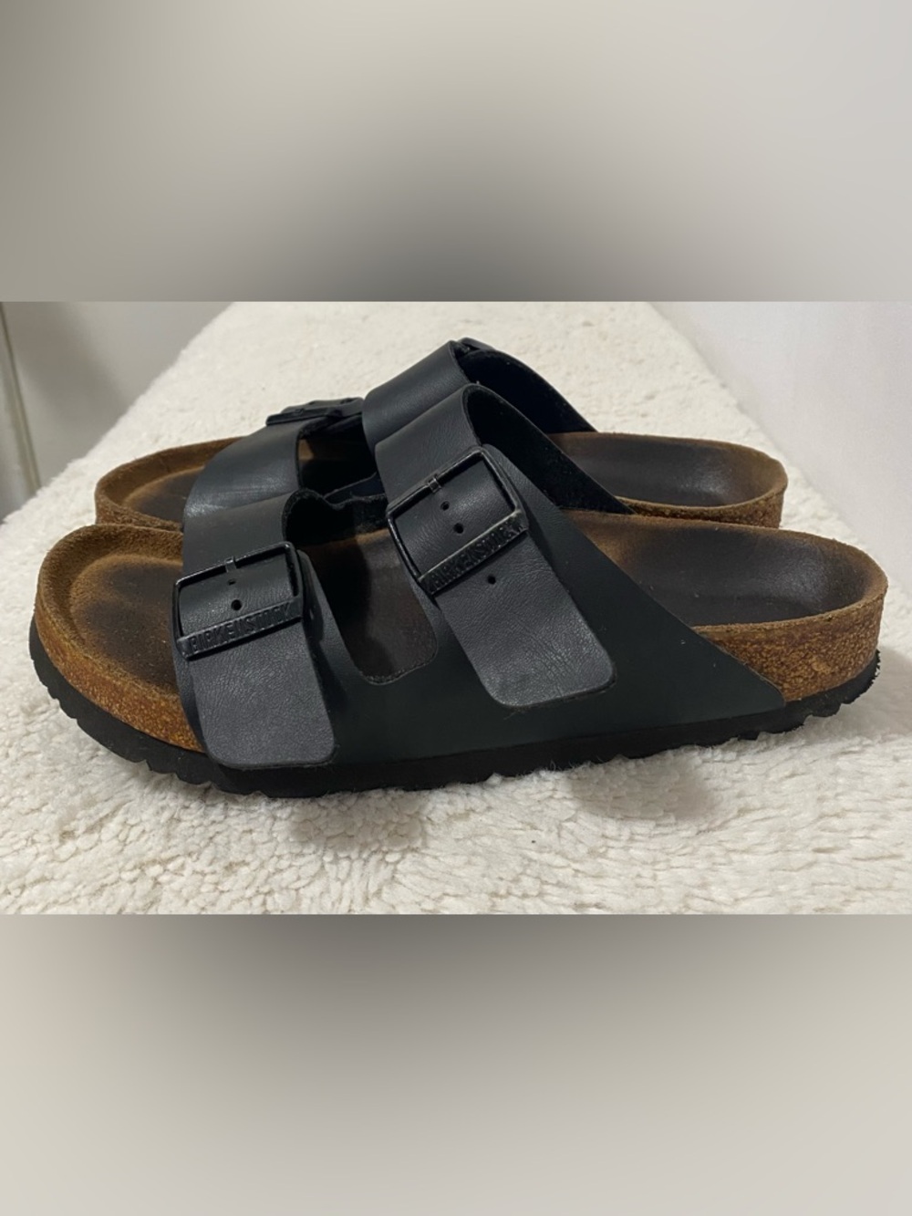 Birkenstock Black Leather Two-Strap Slide